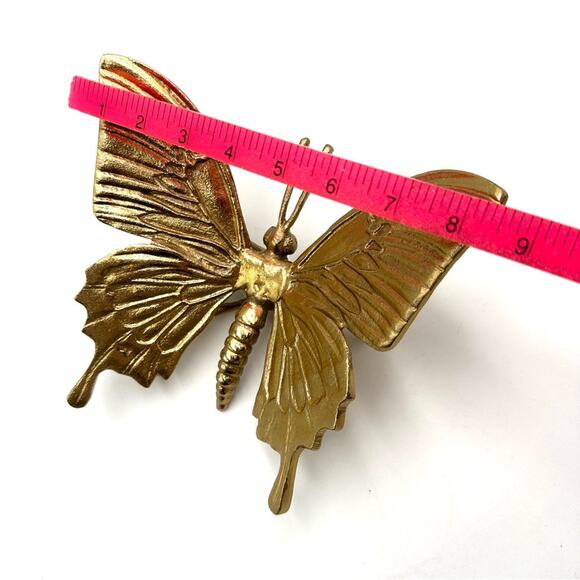 Large Metal Butterfly Gold Tone Cast Aluminum Detailed - Picture 6 of 11
